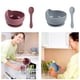 thumbnail image 4 of Cuenco de silicona para bebés con fondo de succión Juego de cucharas para bebés Comedor para niños pequeños Cocina para el hogar Vajilla Suministros para comer para niños Recién nacido Gris Advancent BA000341-02, 4 of 7