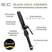 StyleCraft Stay-Temp Black Gold 5/8 Inch Professional Hair Curling Iron for All Hair Types, Adjustable Temperature, Black