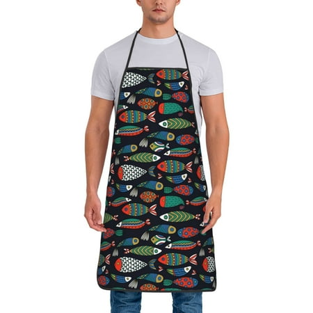 

Zeuib Hand Drawn Colorful Fishes Print Unisex Waterproof Aprons Cooking Aprons for Kitchen Gardening and Salon Water & Oil Resistant