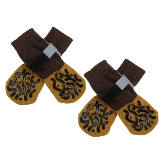 Unique Bargains 4 Pcs Non-Slip Useful Dog Socks with Reflective Tapes Gray S