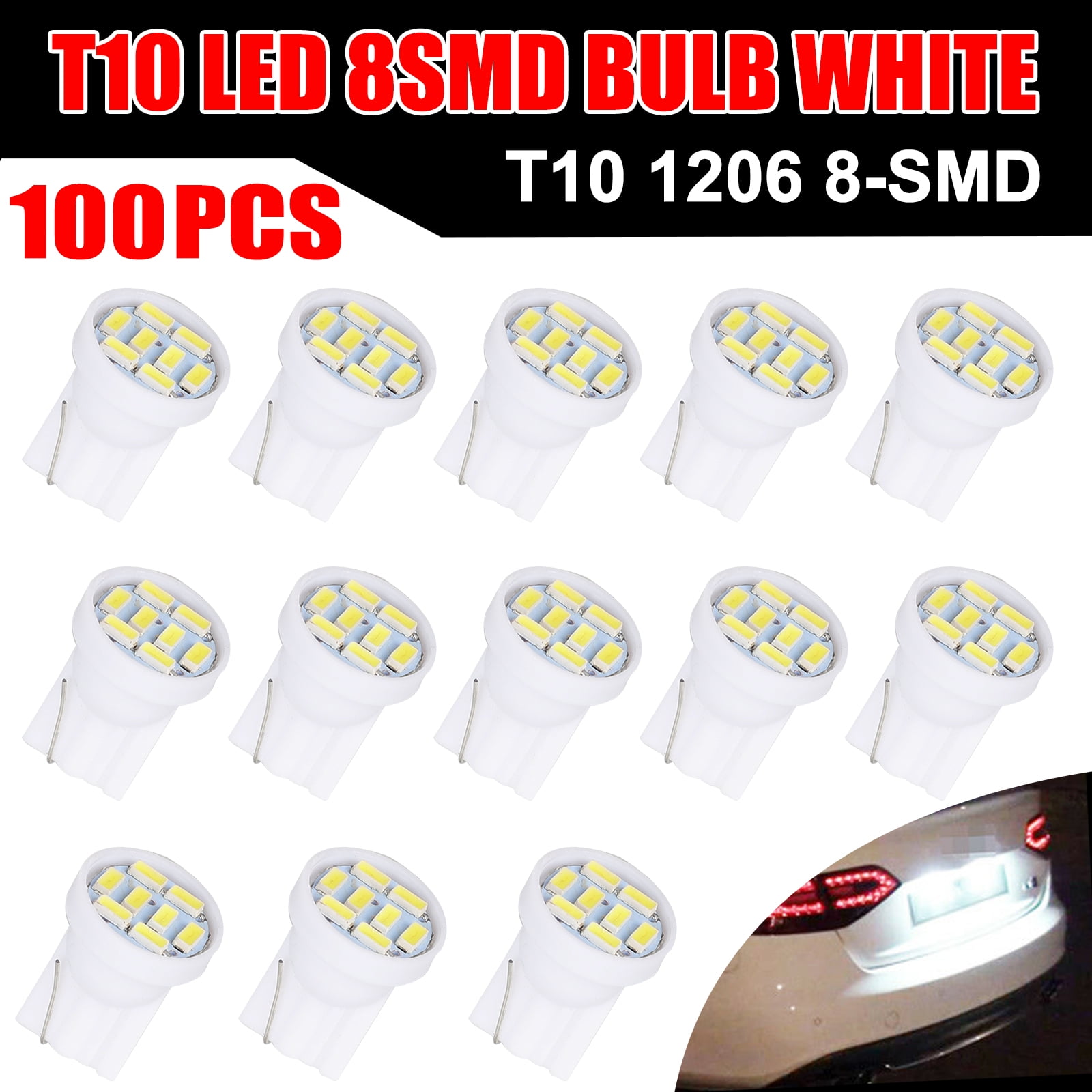 50 PCS Super White T10 Wedge 9-SMD Interior LED Light bulbs W5W 194 168 2825 158 