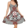 thumbnail image 5 of Jeiento Gothic Skull Women's Summer Sundress Crew Neck A-Line Swing Dress Rose Sleeveless Midi Dress Flowy Midi Tank Dress Beach Dresses, Size XS, 5 of 7