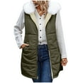 thumbnail image 3 of Dazajoo Womens Puffer Vest with Hood Lightweight Outdoor Warm Long Puffer Quilted Vests Winter Sleeveless Down Coat Outerwear,Army Green,L, 3 of 10