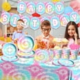 thumbnail image 5 of EP 142Pcs Tie Dye Birthday Party Decorations,Colorful Birthday Party Supplies Tableware Includes Tie Dye Plates and Napkins,Cups,Tablecloth,Happy birthday Banner, Serve 20, 5 of 7