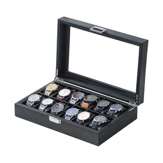 Ktaxon Watch Box, Jewelry Storage Organizer, Black PU Leather