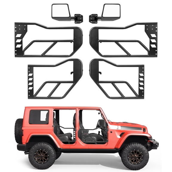 VEVOR Jeep Tube Doors, 4-Door, Compatible with 2018-2026 Jeep Wrangler JL & 2020-2026 Gladiator JT, Steel Off Road Front & Rear Tubular Half Doors with DOT Certified Side View Mirrors and Rubber Pads