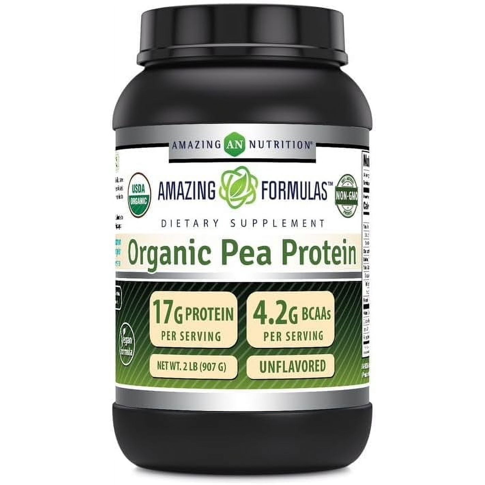 Amazing Formulas USDA Certified Organic Pea Protein Powder 2 Lbs | 17 Grams Protein | 34 Servings | Unflavor | Zero Sugar | Yellow Pea Protein Isolate Supplement