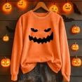 thumbnail image 2 of Arlun,Oversized Halloween Pumpkin Face Sweatshirts for Women Casual Loose Comfy Funny Graphic Printed Pullovers Sweatshirt Ladies Crewneck Solid Color Fall Hoodless Tops Orange2 M, 2 of 3