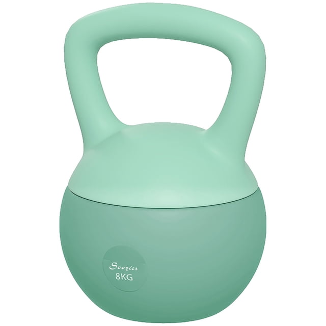 18 lb Green Kettlebell for Strength Training - Sand Filled, Non-Slip Grip, Home Gym Exercise Weight - 7.5" x 11" Dimensions