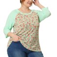 thumbnail image 1 of Camiseinformal con mangas raglán y bloques de color con estampado floral en parte superior de talgrande pamujer Verde 3XL, 1 of 5