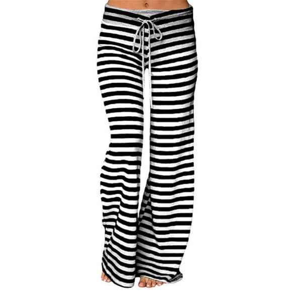 DHFJKG Wide Leg Sweatpants Women Striped Elastic Waist Loose Fit Casual Pants With Drawstring Soft Versatile Trousers