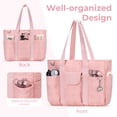 thumbnail image 3 of Canvas Tote Bag with Multi Pockets, Kabaqoo Crossbody Tote Bag for Women, Large Shoulder Handbag with Compartments, Pink, 3 of 8