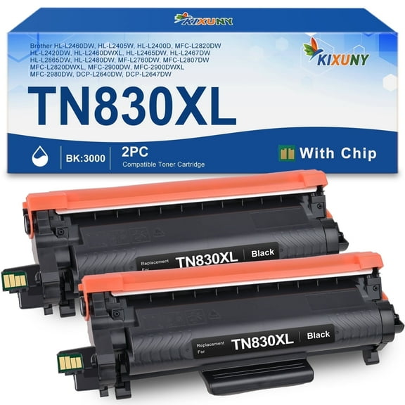 TN830XL Black Toner Cartridge for Brother TN830 TN 830 XL Work for DCP-L2640DW HL-L2460DW HL-L2405W HL-L2400D MFC-L2820DW HL-L2480DW Printer(2 Black)