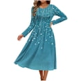 thumbnail image 6 of Edvintorg Long Sleeve Dresses for Women Fashion Printed Crew Neck Casual Midi Dresses Fashion Clothing Women S-2XL Blue, 6 of 7