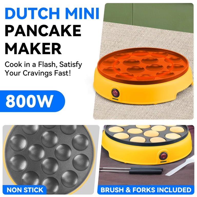 14-Hole Mini Pancake Maker – Electric Dutch Pancake Griddle, Red, Non-Stick, 1000W