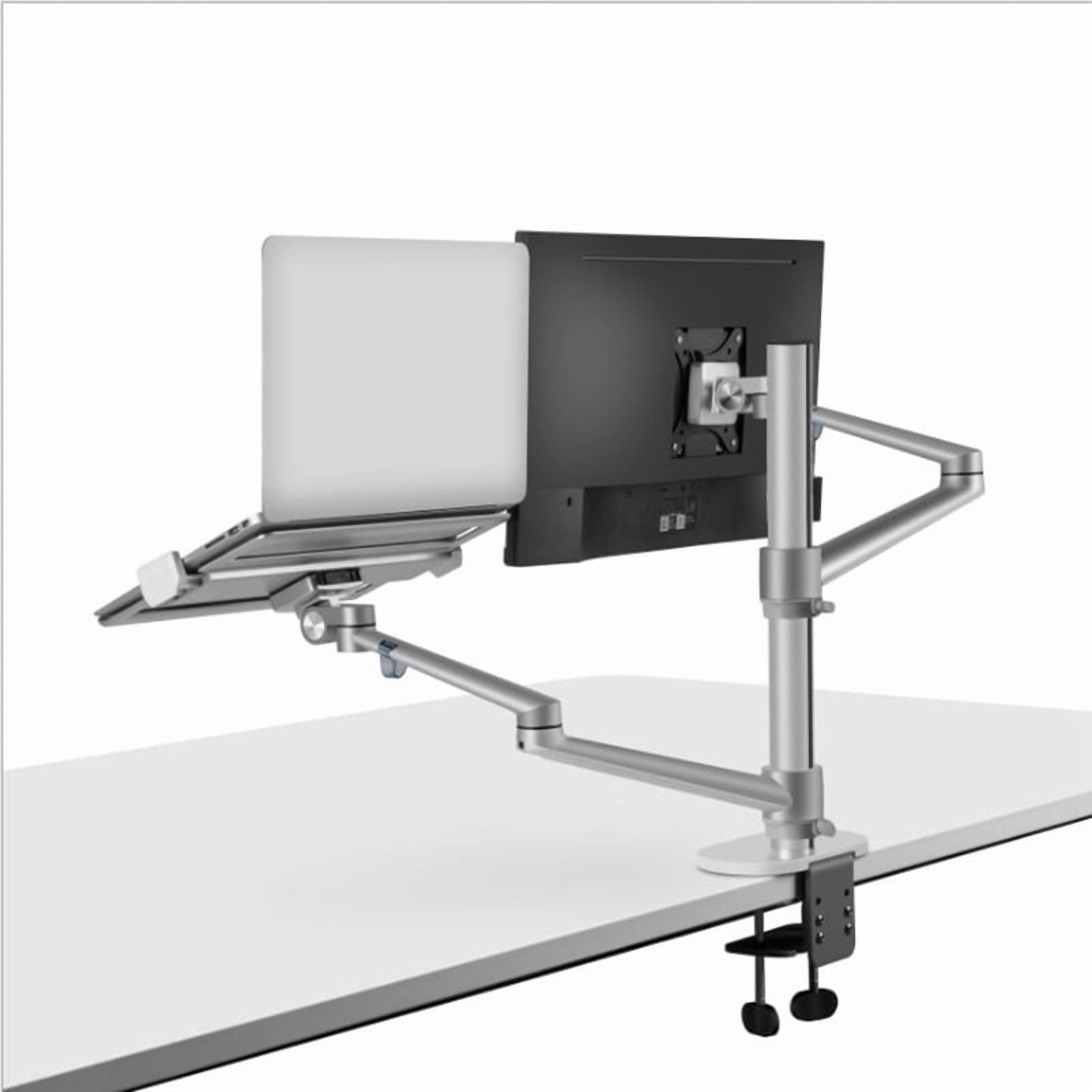Aluminum Height Adjustable Desktop Dual Arm 17-32 Inch Monitor Holder+12-17 Inch Laptop Holder Stand Full Motion Mount Arm ,Easy Setup