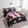 thumbnail image 3 of jejeloiu Personalized Letter H Bedding Comforter Set 7 Pieces,Monogrammed Theme Full Bedding Set,Ribbon Bow Knot Fitted Flat ,Ultra Soft Bedroom Decor Reversible, 3 of 8