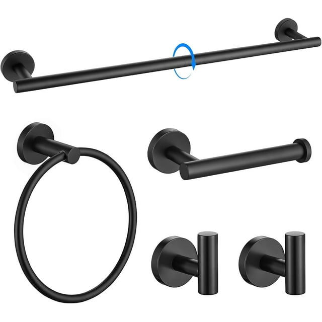 Negro Mate 5 Piezas Toallero de Baño Set, Acero Inoxidable SUS304 Toallero de Baño Set, Kit de Accesorios de Baño de Pared
