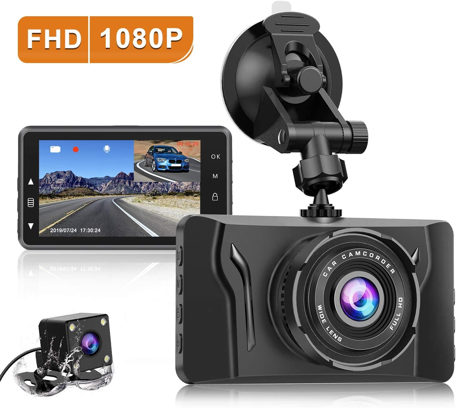 CHORTAU Dash Cam Front and Rear FHD 1080P Car Camera Recorder 2020 New