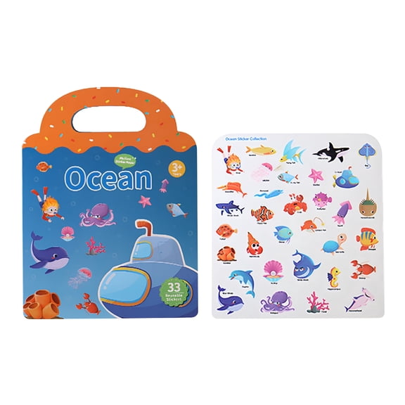 CCOCC Reusable Stickers Book for Kids Toddlers 1-3,Food,Fruit,Animal&Vehicle Static Sticker,Educational Learning Toys Travel Toys Stickers Activity Quiet Books Birthday Gifts