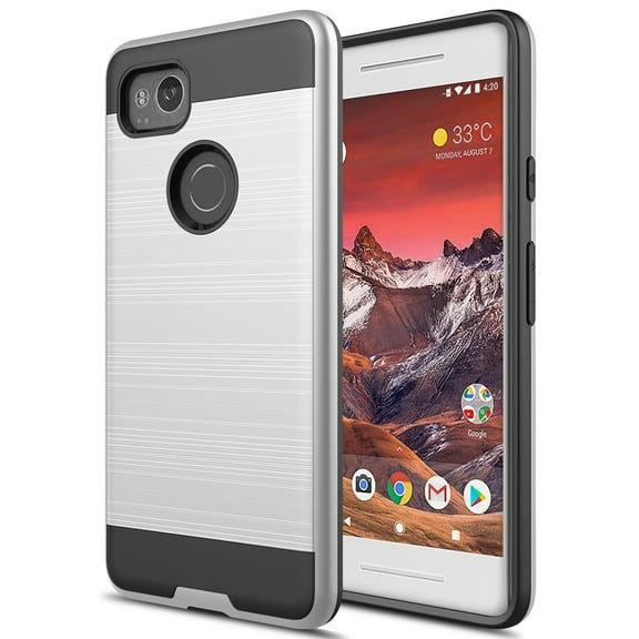 Google Pixel 2 Case, Torryka 2-Piece Sleek Drop protection Style Slim Brush Texture Protective Hybrid Defender Armor Case Cover for Google Pixel 2 (Silver)