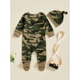 thumbnail image 6 of Cjfdfy Newborn Baby Boy Footies Rompers Green Camouflage Long Sleeve Zip Up Footed Bodysuits With Hat Baby Announcement Outfit Infant Cute Coming Home Outfit 0-6M, 6 of 9