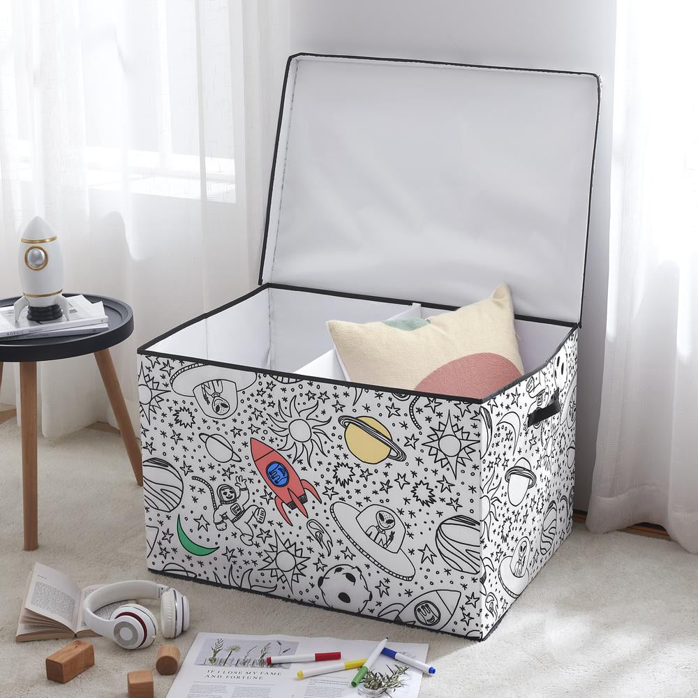 Baum 21A350JE Kids Coloring Lidded Trunk Storage Bin with Removable Divider & Includes Washable Markers, Jungle Print - Large - Pack of 4