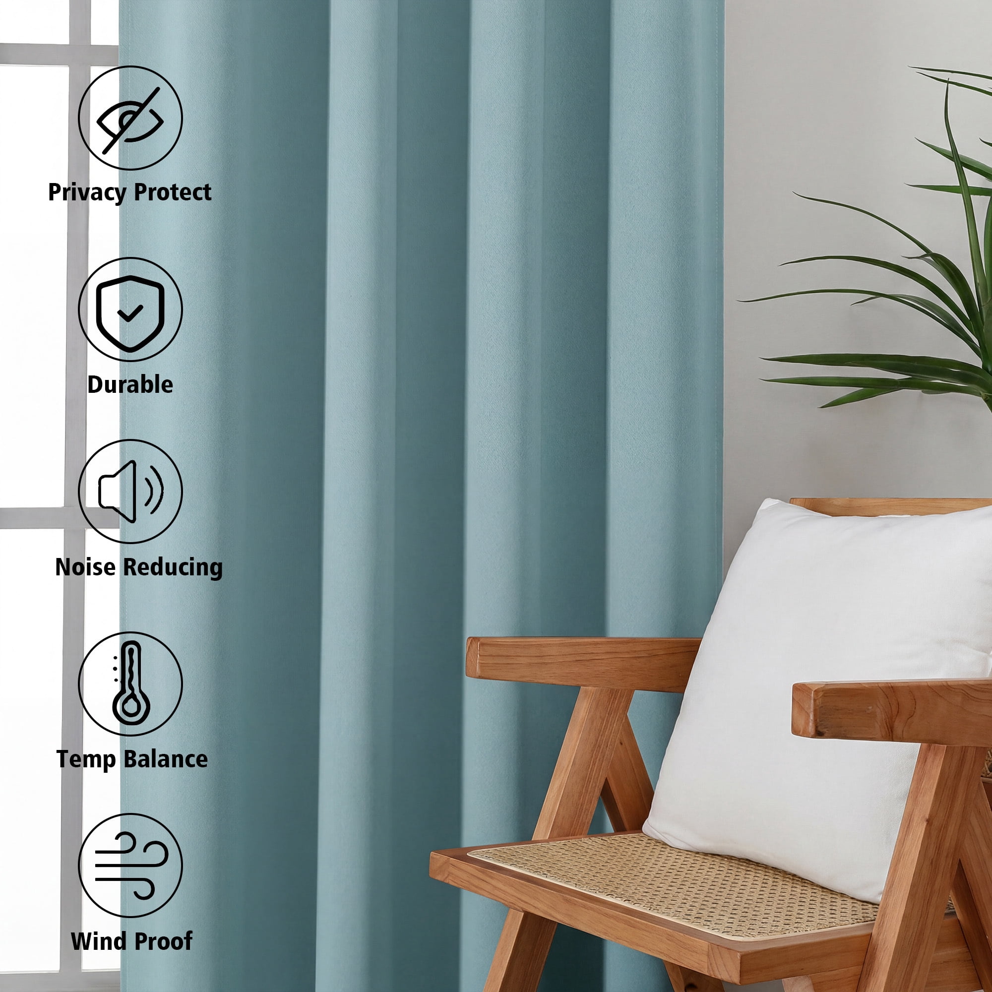 MKHILL Aether Aqua Rod Pocket Blackout Curtains 2 Panels, 63 Inch Long Thermal Insulated Light Blocking Window Drapes, Each 40" W x 63" L, Aqua