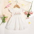 thumbnail image 2 of Zehjuhan Toddler Girls Easter Dress Bunny Embroidery Crewneck Short Butterfly Sleeve A-Line Back Button Closure White，9-12M, 2 of 12
