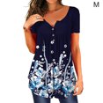 thumbnail image 1 of Camiseta Mujer Blusa Casual Cuello En V Manga Corta Botón Top, Azul Blanco, M Advancent AP001374-02, 1 of 5