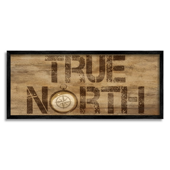 Stupell Industries Rustic True North Compass Nature Painting Black Framed Art Print Wall Art, 24 x 10