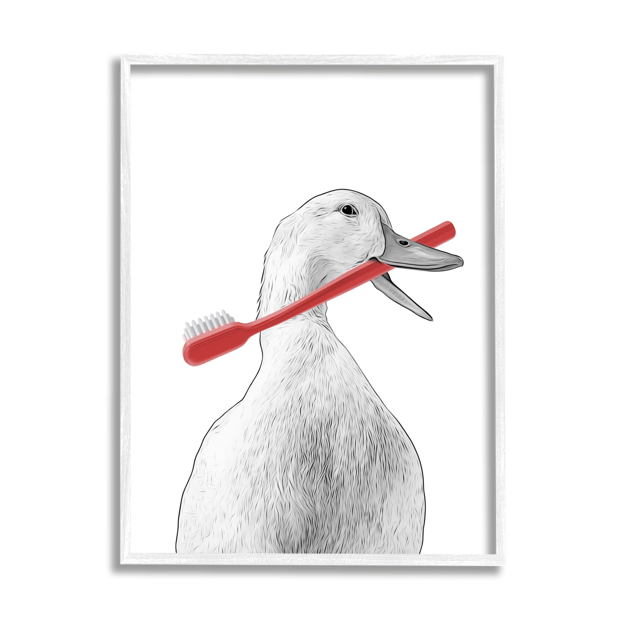 Stupell Industries Duck & Toothbrush Portrait Animals & Insects Painting White Framed Art Print Wall Art