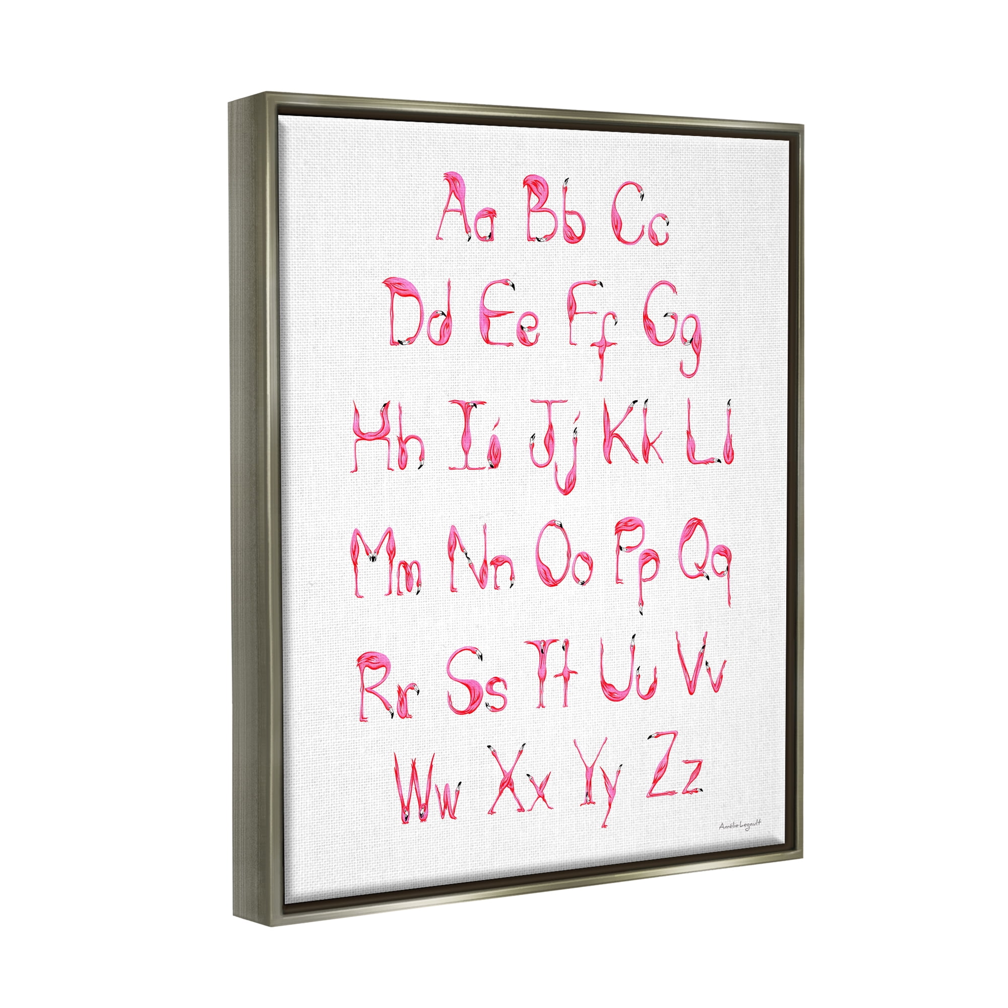 Stupell Industries Flamingo Shaped Letters Alphabet Pink Typography Design Graphic Art Luster Gray Floating Framed Canvas Print Wall Art, Design by Amelie Legault