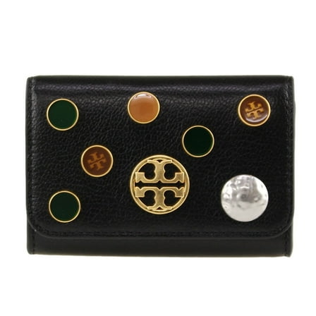 Tory Burch Willa Pebbled Leather Embellished Card Case( Black)