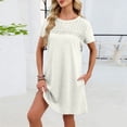 thumbnail image 4 of Kvture Womens Crochet Swim Cover Up Short Sleeve Waffle Knit Tops Bathing Suit Beach Dress Crew Neck Hollow Out Dresses White L, 4 of 6