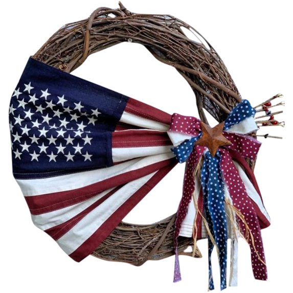 Independence Day Decorative Garland Props, Star Stripe Printing Cloth Art Wreath Festival Door Wall Hanging Ornament