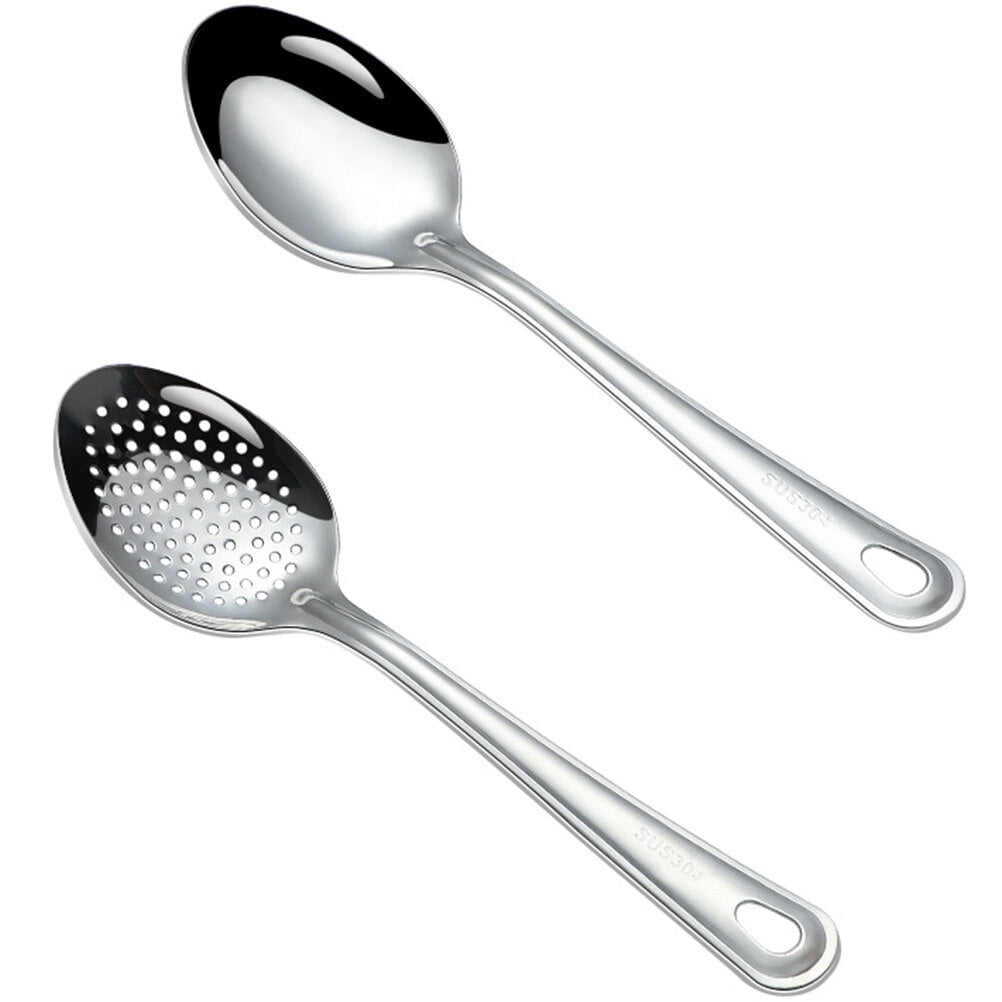 ReaNea Silver Slotted Spoon, Stainless Steel Cooking Spoon, Kitchen Serving  Spoon