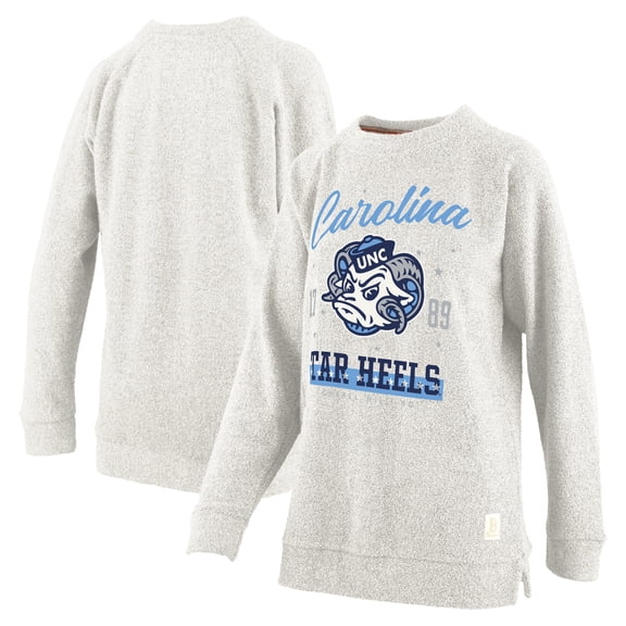 Women's Pressbox Oatmeal North Carolina Tar Heels Plus Size Comfy Cairo Terry Pullover Sweatshirt