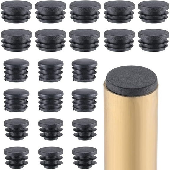 1 Bag 30PCS 3 Sizes Round Plastic Hole Plugs 20mm 25mm 30mm Tubing Inserts Black End Caps Pipe Inner Plugs Fastener for Chair Leg Inserts Anti-Slip Ribbed Tube Furniture Fences Glide Protection