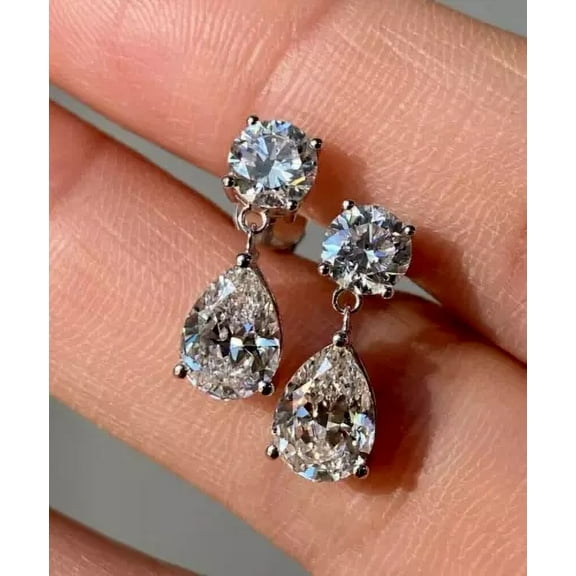 3Ct Pear Cut Lab-Created Moissanite Drop/Dangle Earrings 14K White Gold Plated