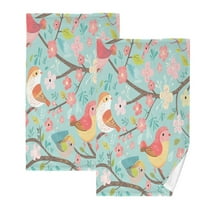 joogoo 2 PCs Hand Towels Sets Birds Floral Cotton Face Towel Bathroom Decorative