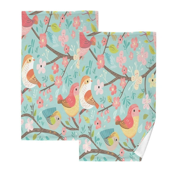 joogoo 2 PCs Hand Towels Sets Birds Floral Cotton Face Towel Bathroom Decorative