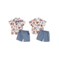 thumbnail image 2 of vera natura Little Boy 4th of July Outfits, Lapel Neck Short Sleeve Flag Print Tops with Bowtie + Elastic Waist Shorts Set, 2 of 9