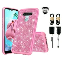 Value Pack   for LG K51 Q51 with Screen Protector Glitter TPU Bumper Case Hybrid Cell Phone Case Glitter Shock proof Edge Slim Bumper Scratch Cover (Pink)
