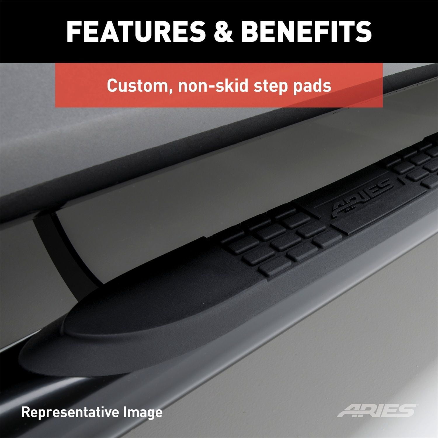 ARIES 203045-2 3in. Round Polished Stainless Side Bars; Select Ford F-150; F-250; F-350, No-Drill