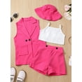 thumbnail image 3 of Toddler Kids Baby Girl Summer Clothes 2Y 3Y 4Y 5Y 6Y 7Y Sleeveless Blazer Vest Camis Crop Top Shorts Set Hat 4Pcs Summer Outfits, 3 of 10