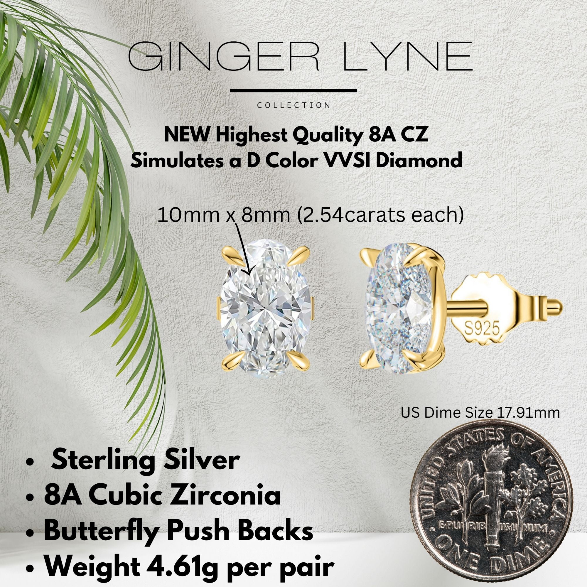 Oval Cut Stud Earrings for Women 5 Ct Simulated Diamond Sterling Silver Ginger Lyne