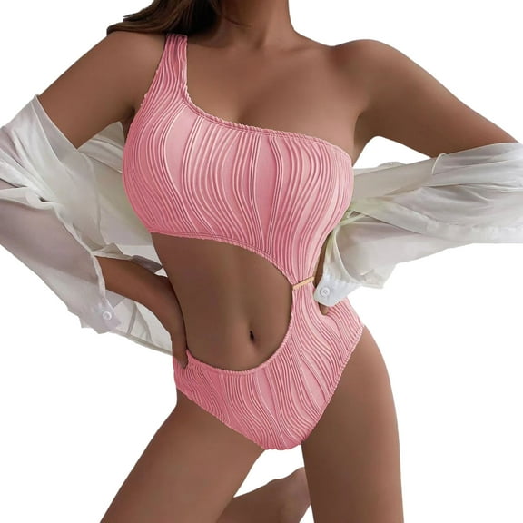 "Aayomet One Piece Bathing Suit For Women Women Crisscross Back Ruched One Piece Swimsuit Cut Out V Neck High Cut Thin Straps Bathing Suit,E L"