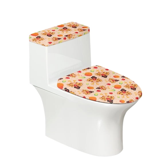HELLHERO Turkey and Corn Pattern Cozy - Fits All Toilet Shapes, Elastic Edge Toilet Lid Covers Set for Bathroom Home Comfort, Soft