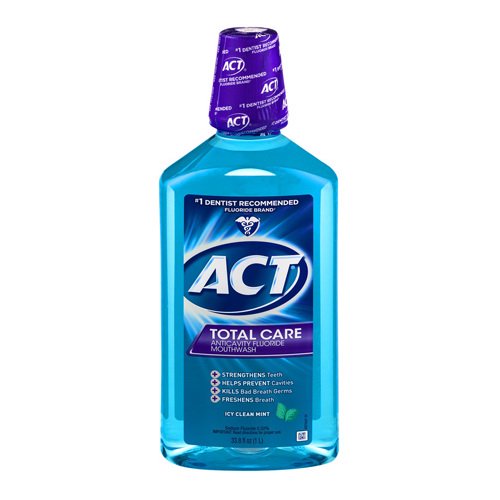 Act Total Care Icy Clean Mint Anticavity Fluoride Mouthwash 33.8 Oz